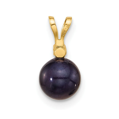 14k Yellow Gold 7mm Black Freshwater Cultured Pearl and .03 Ct Diamond Pendant