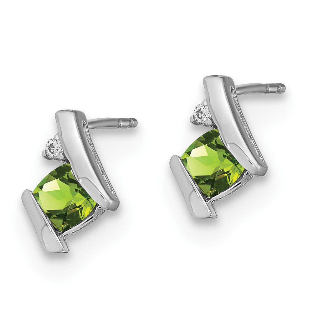 Sterling Silver Antique Cushion Peridot and Diamond Button Stud Earrings