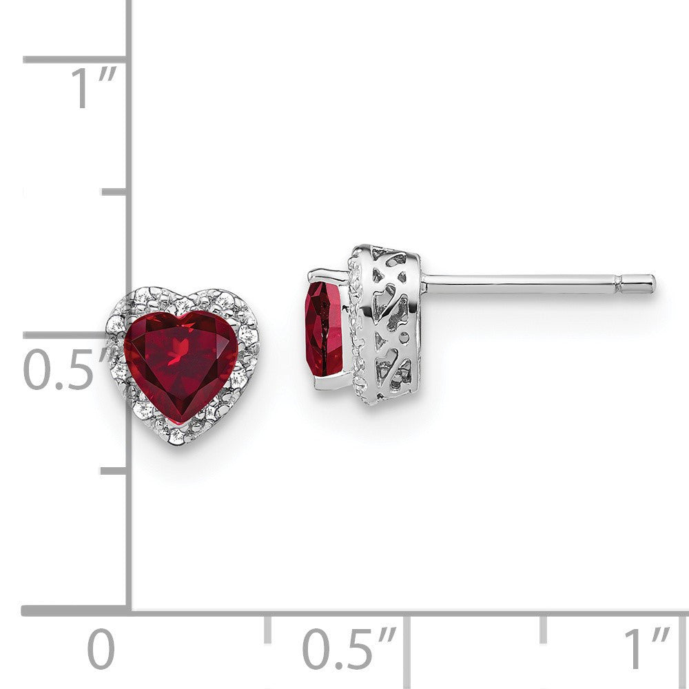 Sterling Silver Rhodium-plated Created Ruby and Diamond Button Stud Earrings