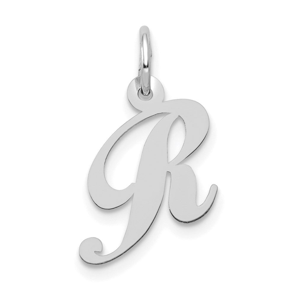 14k White Gold Small Fancy Script Letter R Initial Charm Pendant