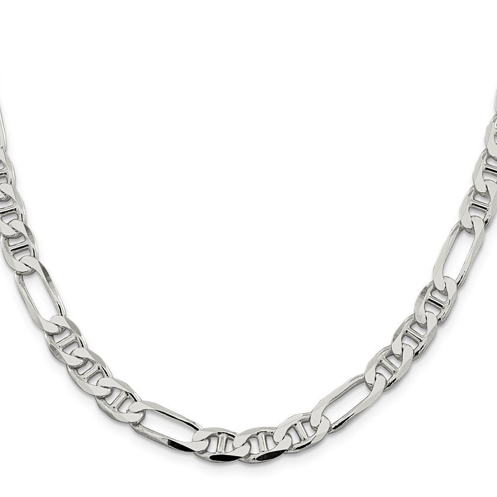 Sterling Silver 7.5mm Figaro Anchor Chain Necklace 24"