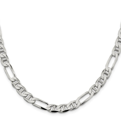 Sterling Silver 7.5mm Figaro Anchor Chain Necklace 24"