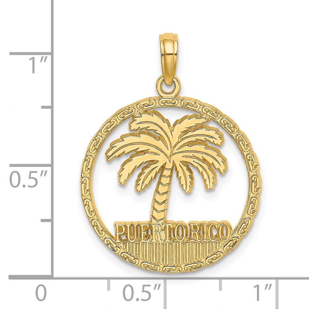 14k Yellow Gold PUERTO RICO Palm Tree Charm Pendant