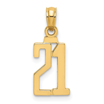 14k Yellow Gold Polished Number 21 Pendant