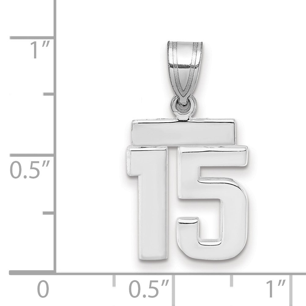 14k White Gold Small Polished Number 15 Charm Pendant