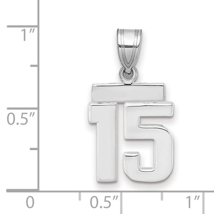 14k White Gold Small Polished Number 15 Charm Pendant