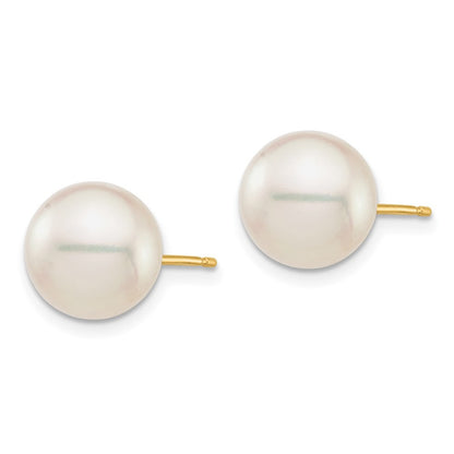 14k Yellow Gold 9-10mm White Round Saltwater Akoya Cultured Pearl Stud Earrings