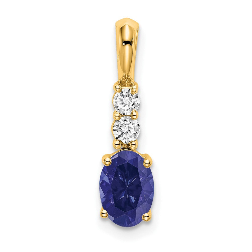 14k Yellow Gold Oval Created Sapphire and Diamond Pendant