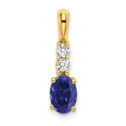 14k Yellow Gold Oval Created Sapphire and Diamond Pendant