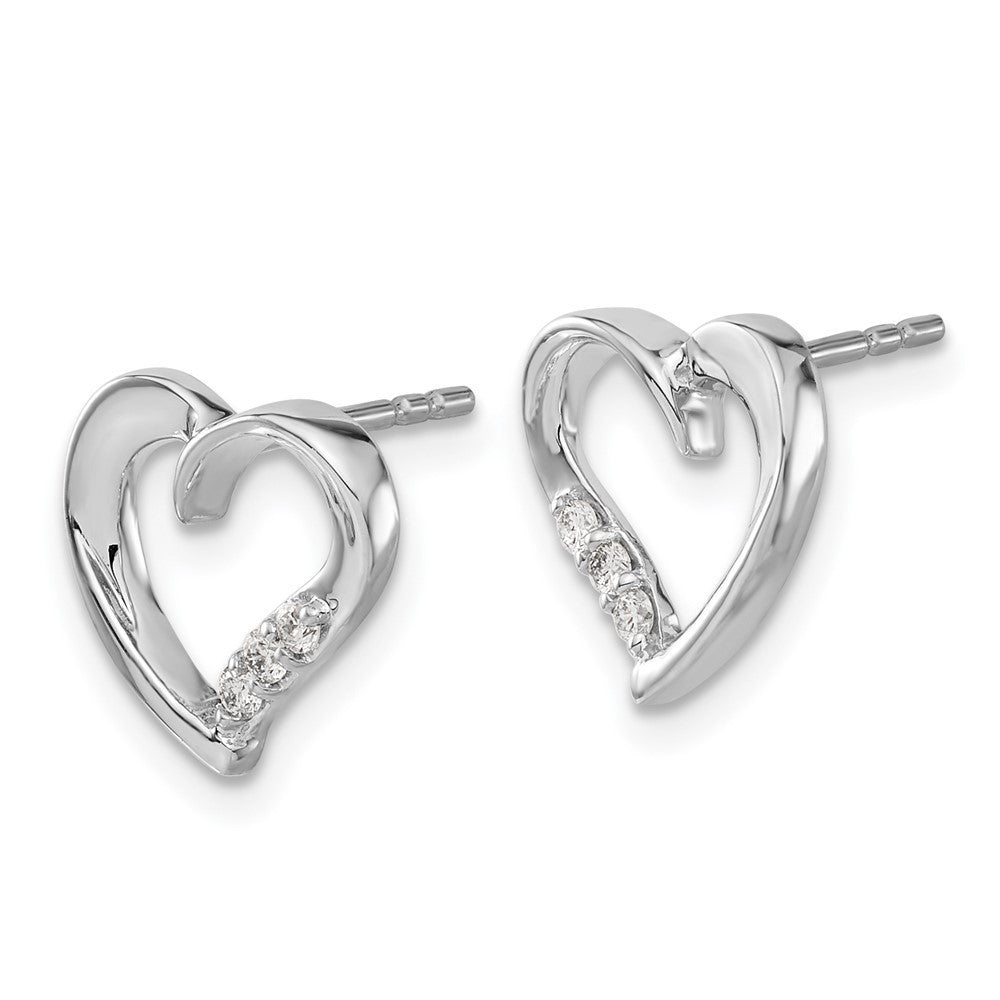 14k White Gold Diamond Heart Stud Earrings