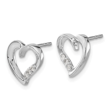 14k White Gold Diamond Heart Stud Earrings