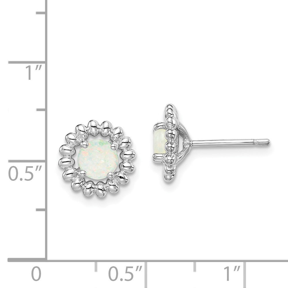 Sterling Silver Rhod-plat Milky Opal Button Stud Earrings