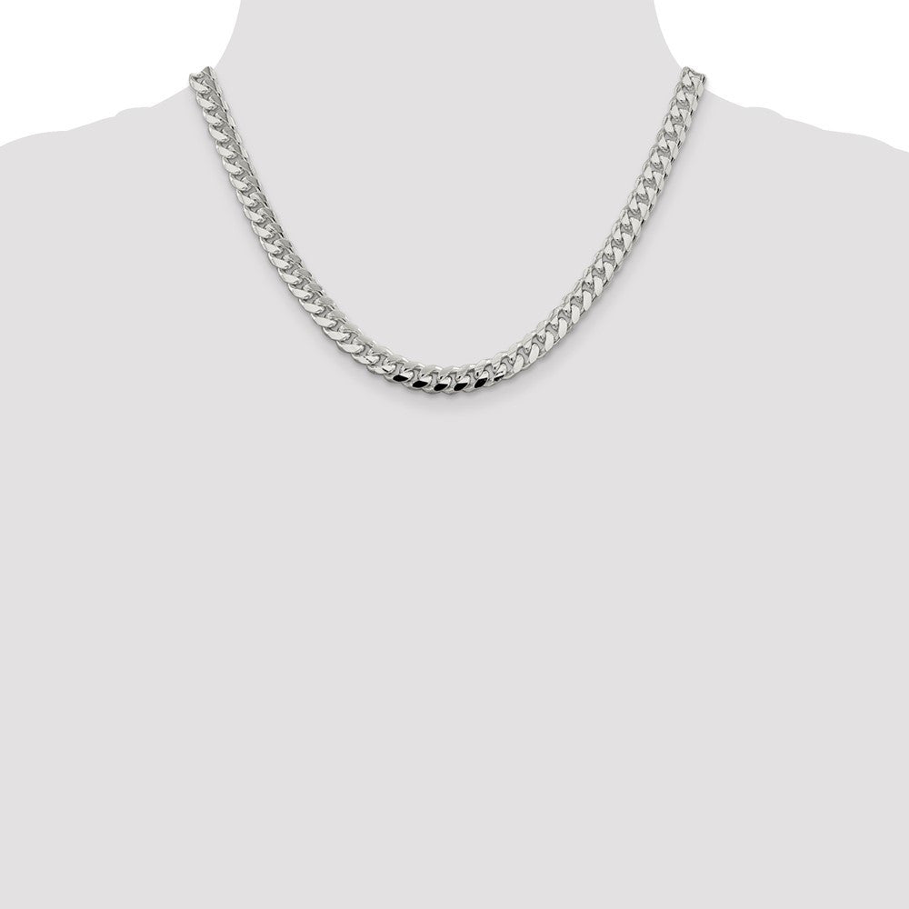 Sterling Silver 7.35mm Domed w/ Side Diamond-Cut Curb Chain Necklace 18"