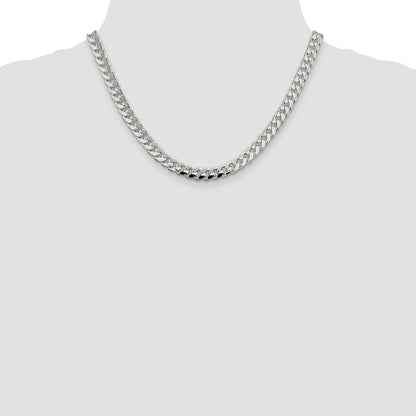 Sterling Silver 7.35mm Domed w/ Side Diamond-Cut Curb Chain Necklace 18"