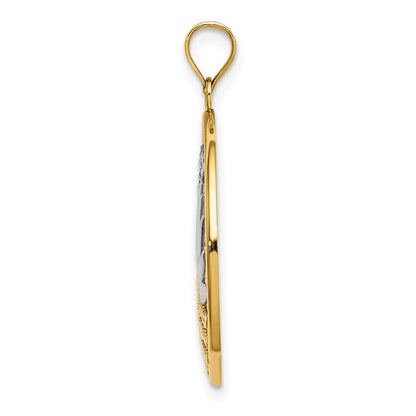 14k Yellow Gold /Rhodium Sunsetand Water In CircleCharm Pendant