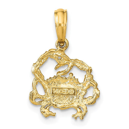 14k Yellow Gold Textured Crab Charm Pendant