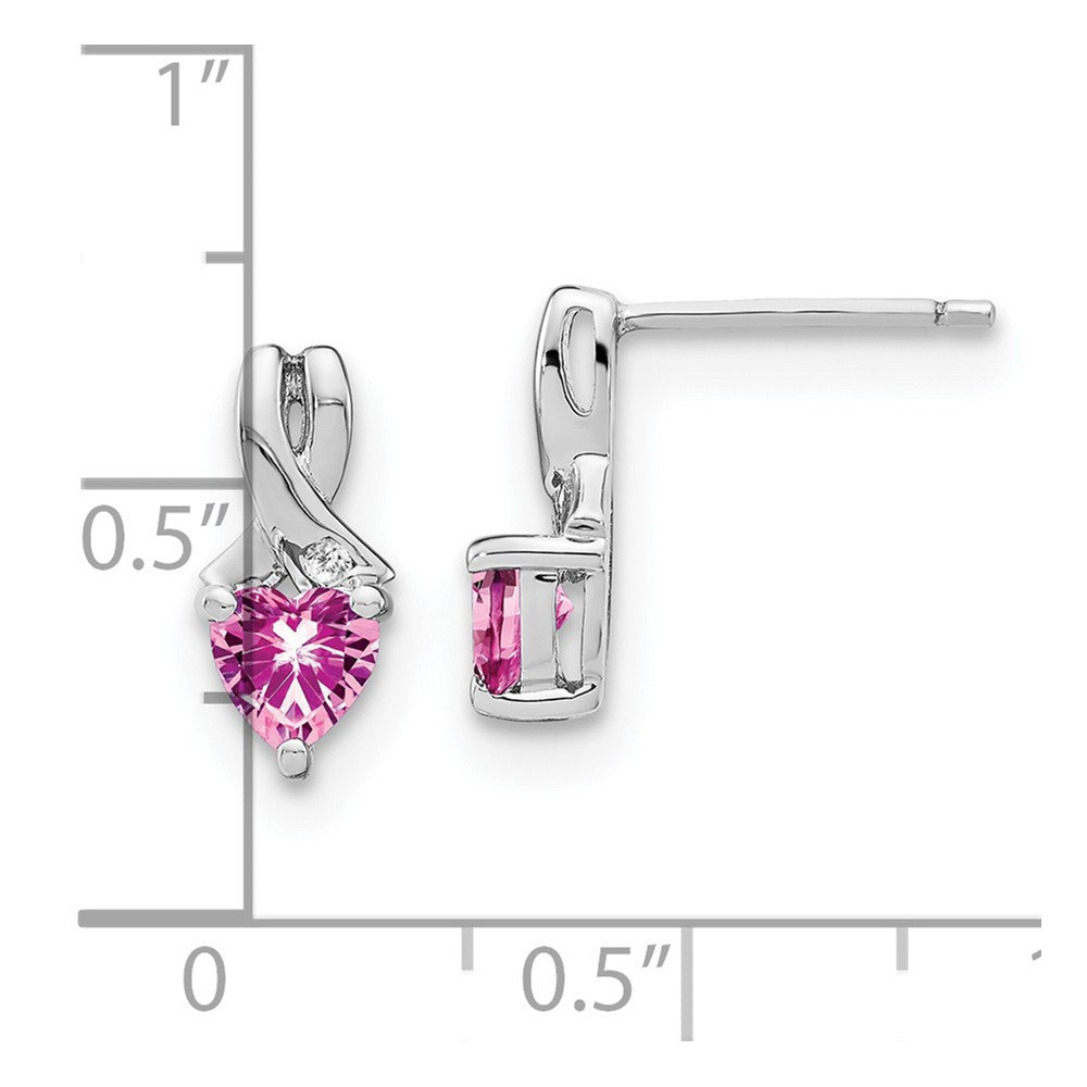 Sterling Silver Rhod-plated Created Pink Sapphire/Diamond Dangle Earrings