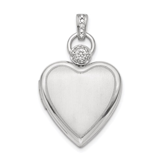 Sterling Silver Rhodium-plated 21mm Diamond Accented Satin Locket Pendant