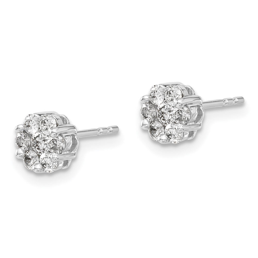 14k White Gold Diamond Cluster Push Back  Stud Earrings