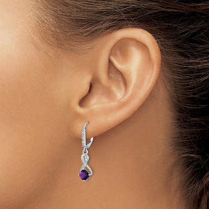 Sterling Silver Rhodium-plated Amethyst and Diamond Dangle Earrings
