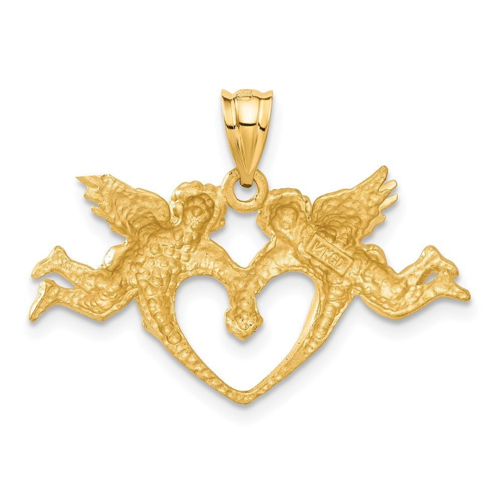 14k Yellow Gold Satin Angels Heart Pendant