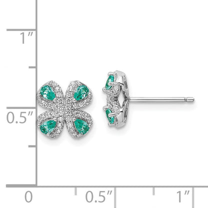 Sterling Silver Rhodium plated Teal & White CZ Button Stud Earrings