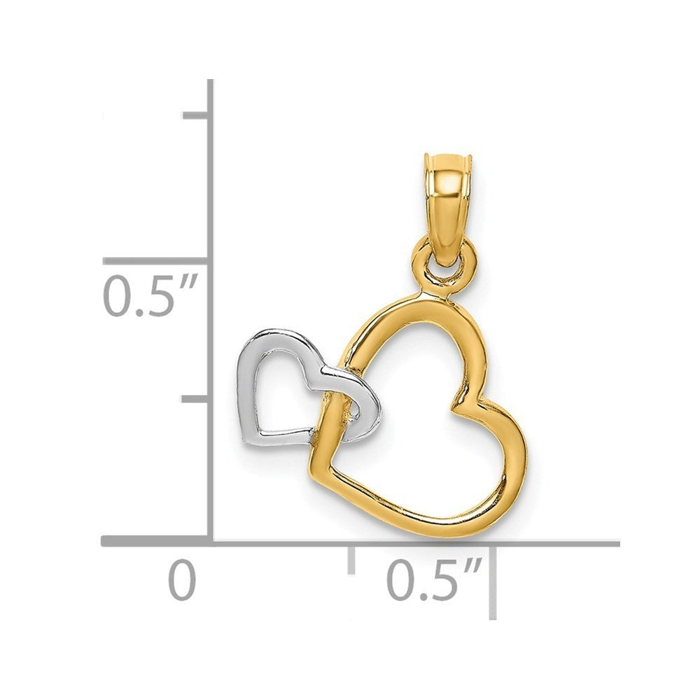 14k Yellow Gold With White Rhodium Polished Hearts Interwined Charm Pendant