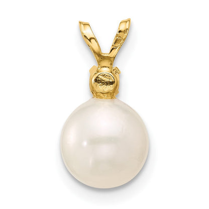 14k Yellow Gold 7mm Round Freshwater Cultured Pearl and .07AM Amethyst Pendant
