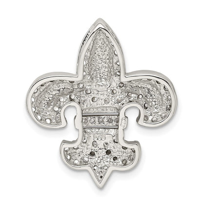 Sterling Silver CZ Fleur de Lis w/ Flash Gold-Plated Chain Slide Pendant