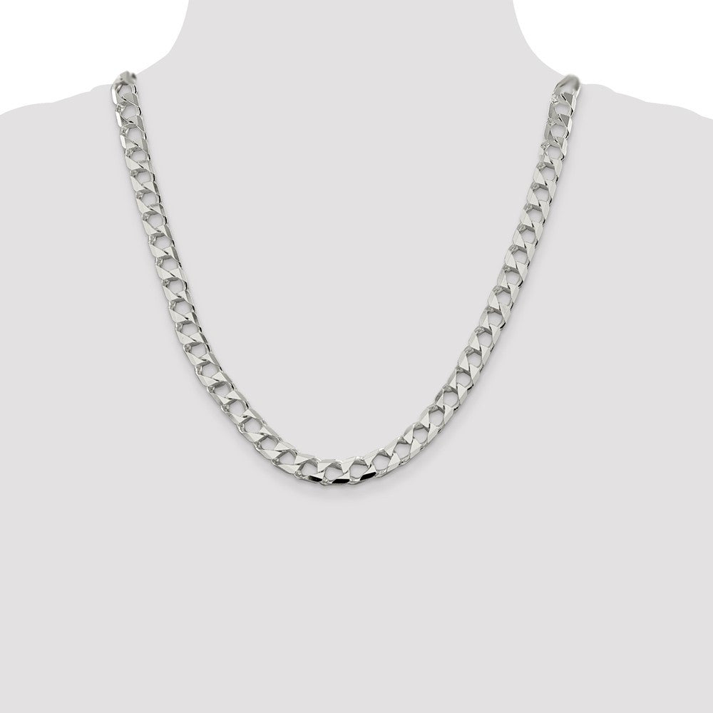 Sterling Silver 8.6mm Diamond-Cut Square Curb Chain Necklace 22"