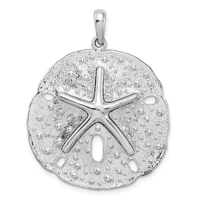 Sterling Silver Rhodium-Plated Polished and Textured Large Sand Dollar Pendant