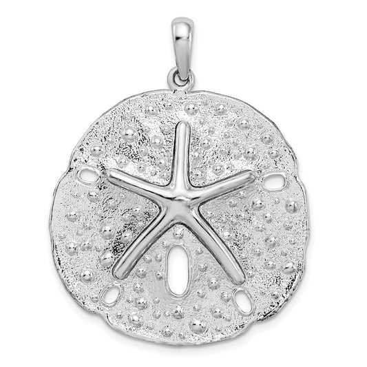 Sterling Silver Rhodium-Plated Polished and Textured Large Sand Dollar Pendant