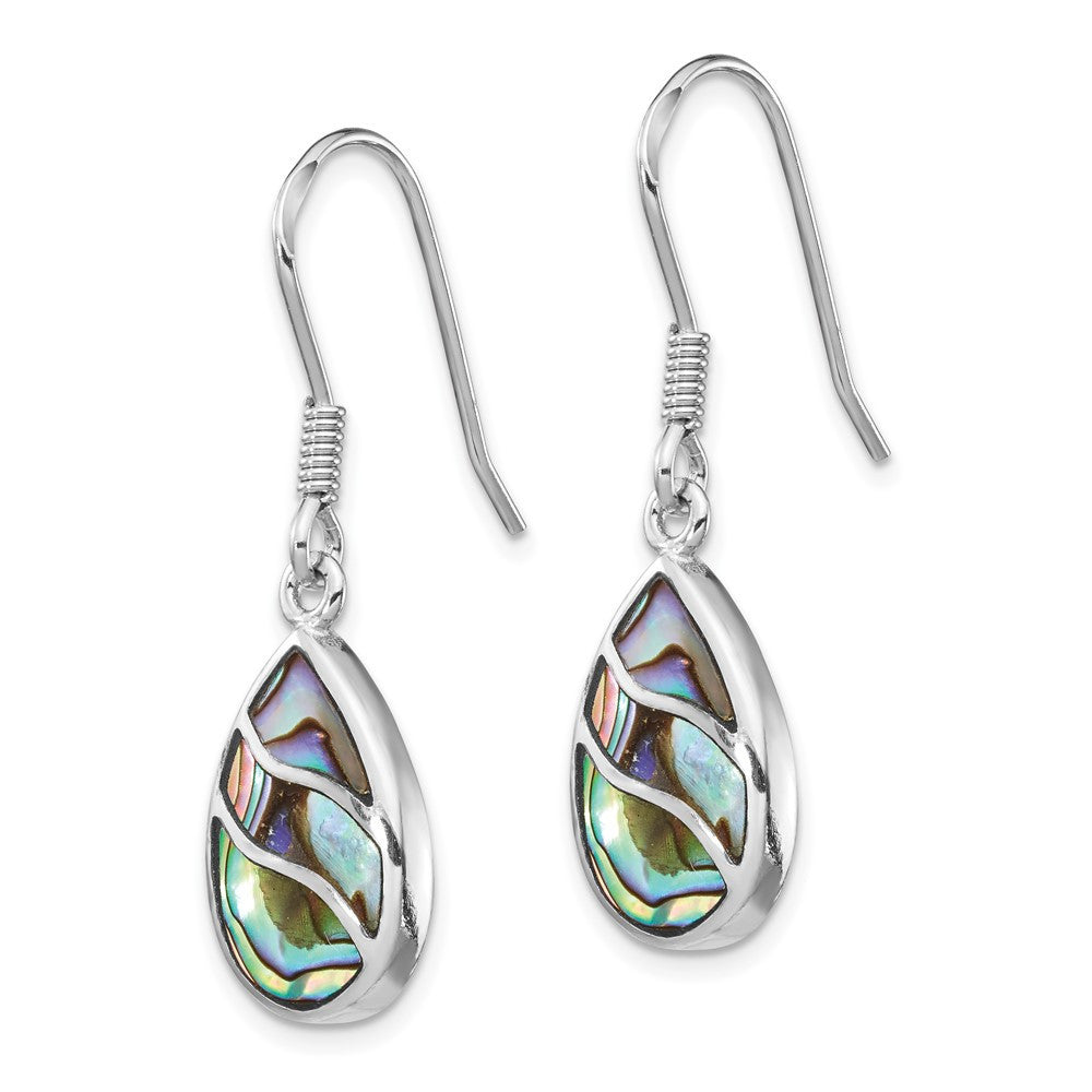 Sterling Silver Rhodium-plated Polished Abalone Tear Dangle Earrings