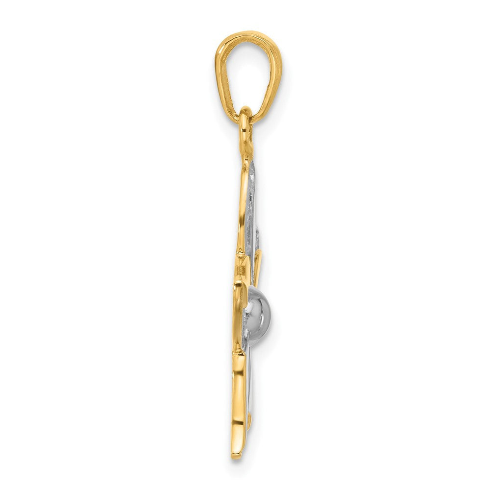 14k Yellow Gold and White Rhodium Filigree Flower Pendant