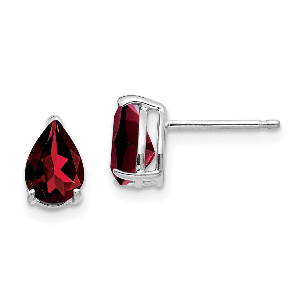 14k White Gold 7x5mm Pear Garnet Stud Earrings