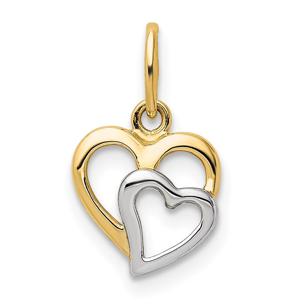 14k Yellow Gold and White Rhodium Polished Hearts Pendant
