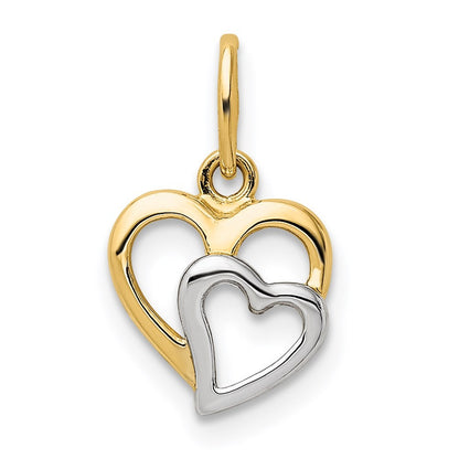14k Yellow Gold and White Rhodium Polished Hearts Pendant