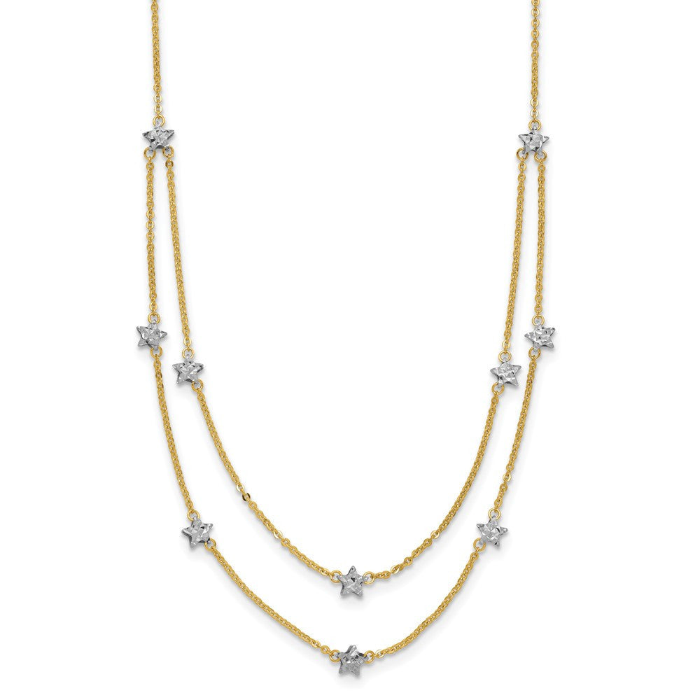 14K Two Tone Double Chain Star Necklace Necklace 18"