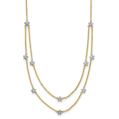14K Two Tone Double Chain Star Necklace Necklace 18"