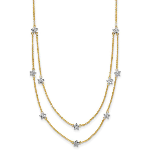 14K Two Tone Double Chain Star Necklace Necklace 18"