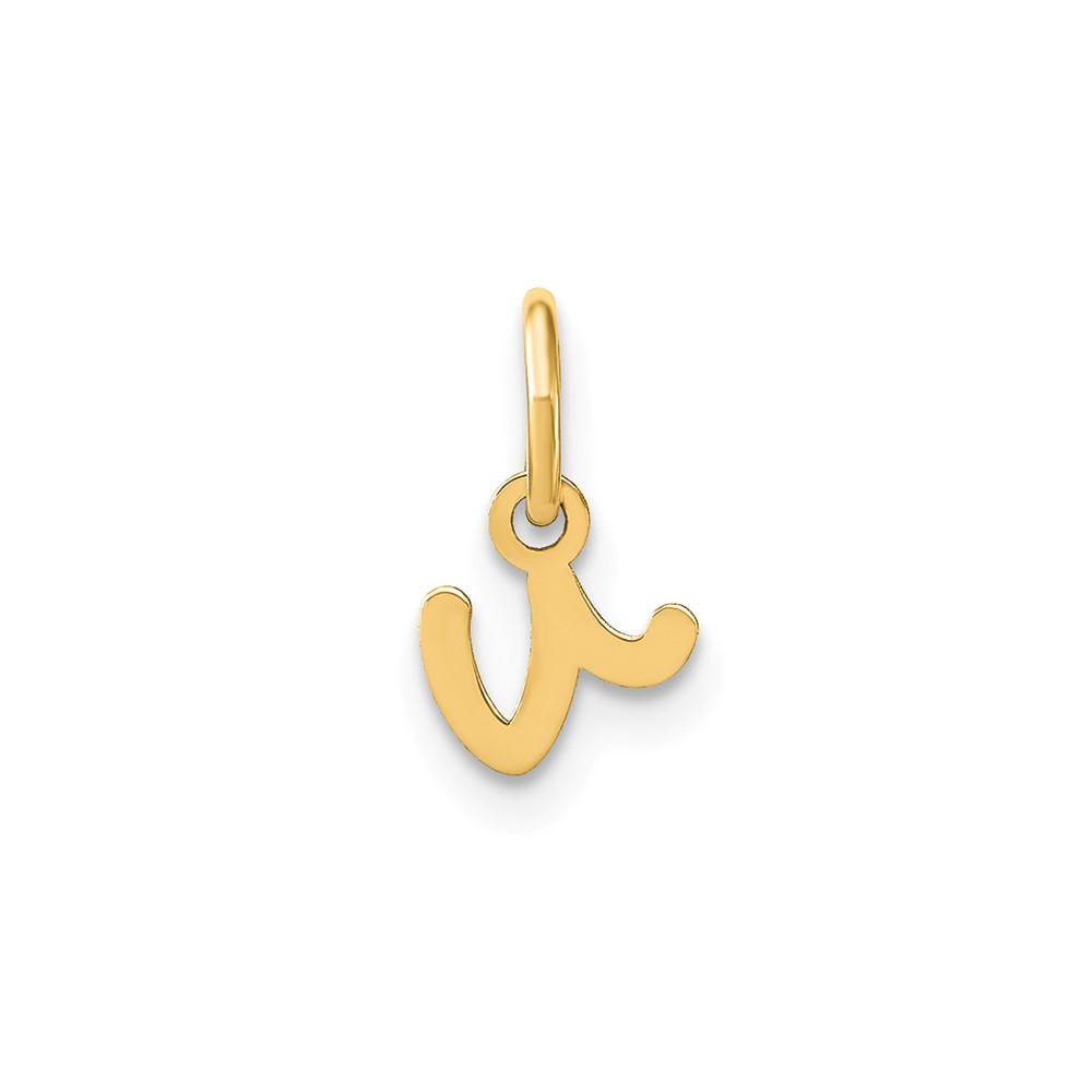 14k Yellow Gold Lower case Letter V Initial Charm Pendant