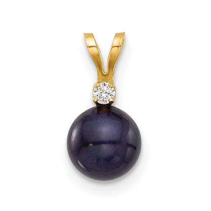 14k Yellow Gold 7mm Black Freshwater Cultured Pearl and .03 Ct Diamond Pendant