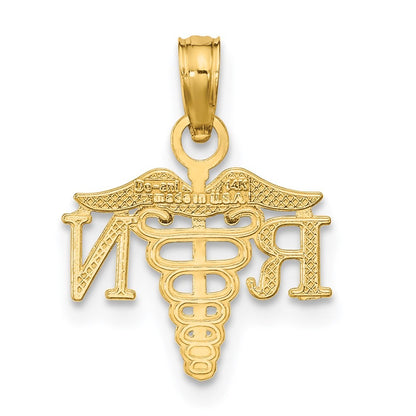 14k Yellow Gold RN Caduceus Charm Pendant