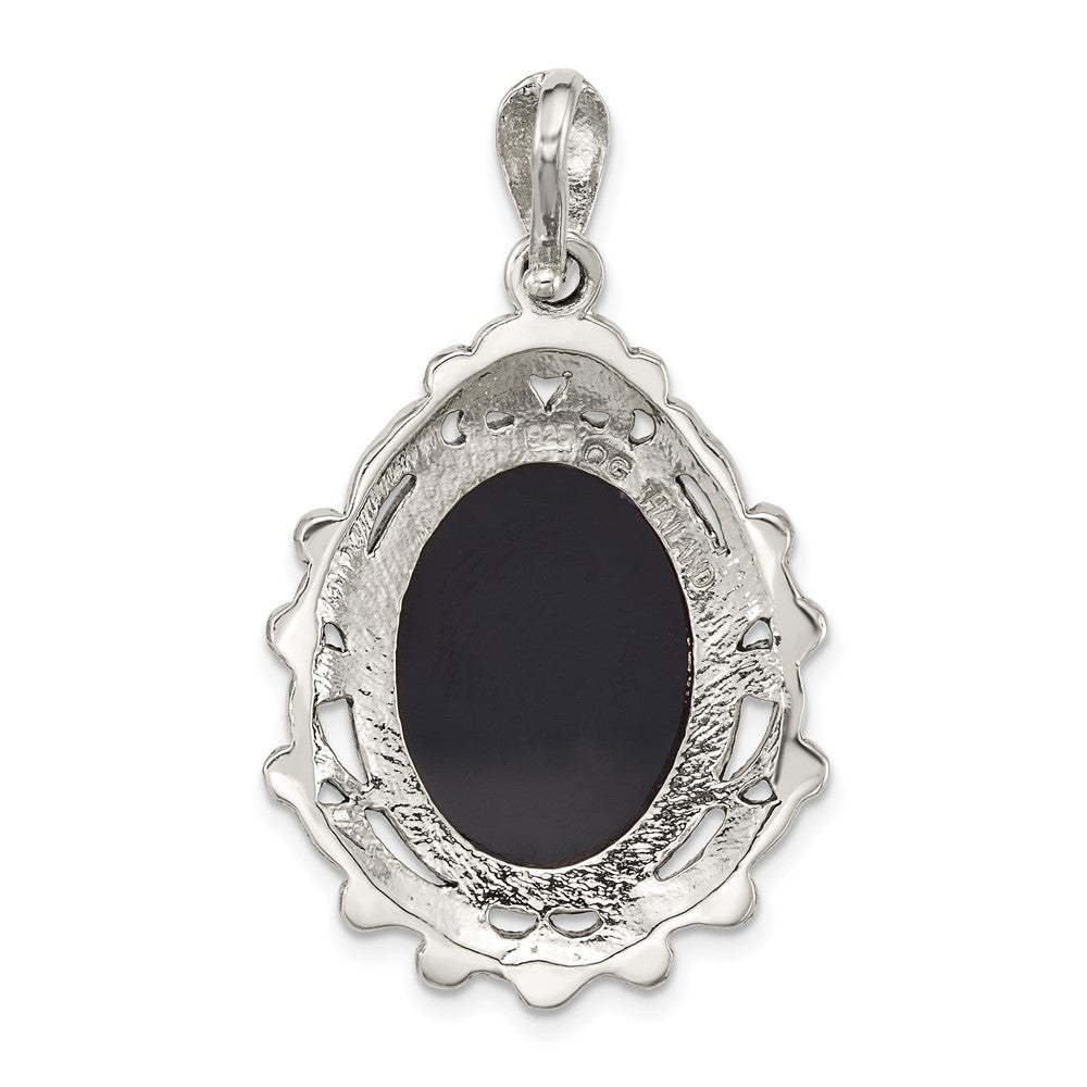 Sterling Silver Antiqued Marcasite Blk Agate and MOP Cameo Pendant