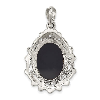 Sterling Silver Antiqued Marcasite Blk Agate and MOP Cameo Pendant