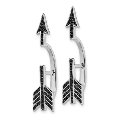 Sterling Silver Rhodium-plated Polished Black CZ Arrow Hinged Dangle Earrings
