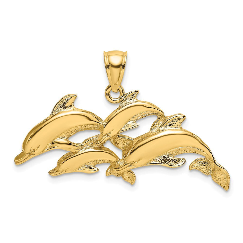 14k Yellow Gold Polished Four Dolphins Swimming Charm Pendant
