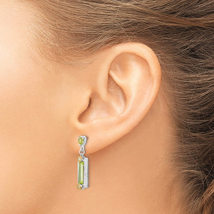 Sterling Silver Gold-tone Polished & Textured Green CZ Heart Dangle Earrings