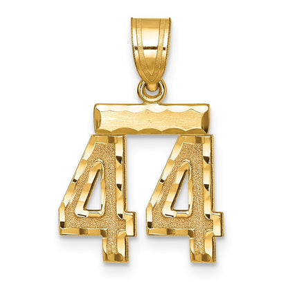 14k Yellow Gold Small Brushed Diamond-cut Number 44 Charm Pendant