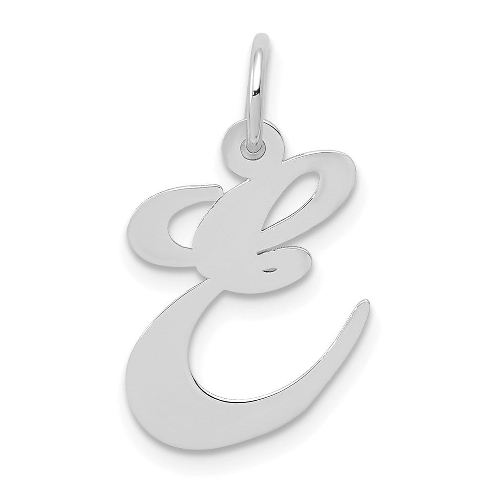 14k White Gold Medium Fancy Script Letter E Initial Charm Pendant